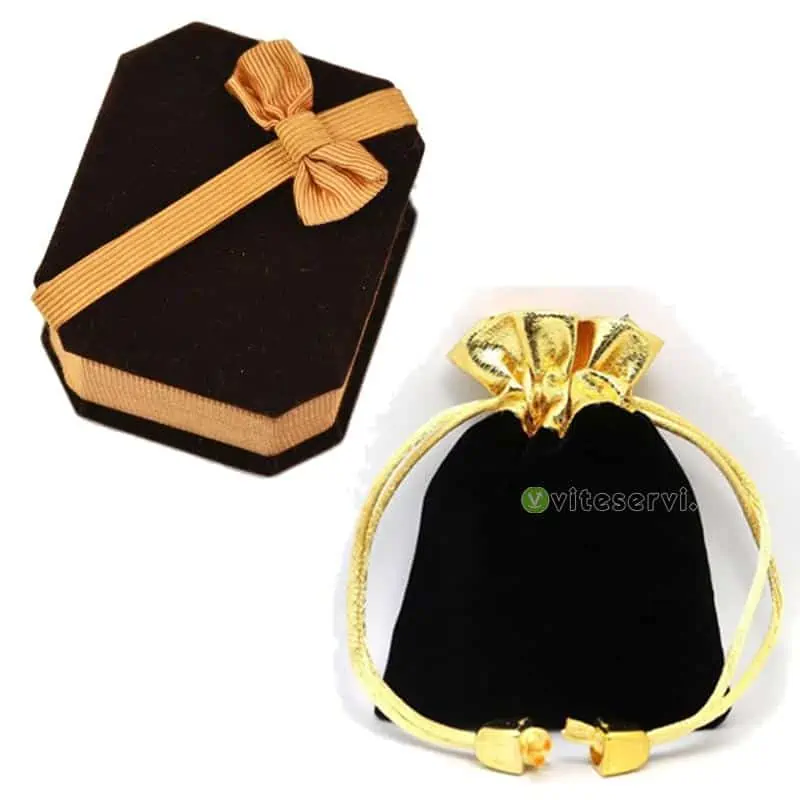 boite a bijoux Pochette à cordon noir et doré plus boîte à bijoux
