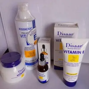 Vitamine E lait, crème, sérum et nettoyant