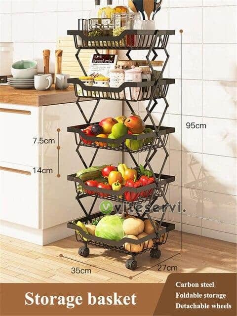 3 4 5 couches bols fruits au sol de cuisine avec roue support de rangement en.jpg 640x640 1 Étagère de rangement pliable multifonction à roulette