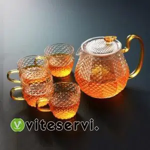 Théière à filtre à bulles plus 4 tasses en verre trempé