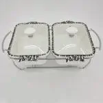 Dish de service à chaud  2 pièces en 1 rectangulaire en céramique.