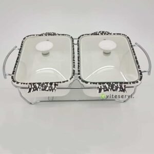 Dish de service à chaud  2 pièces en 1 rectangulaire en céramique.