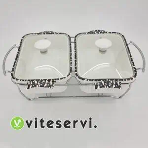 Dish de service à chaud  2 pièces en 1 rectangulaire en céramique.