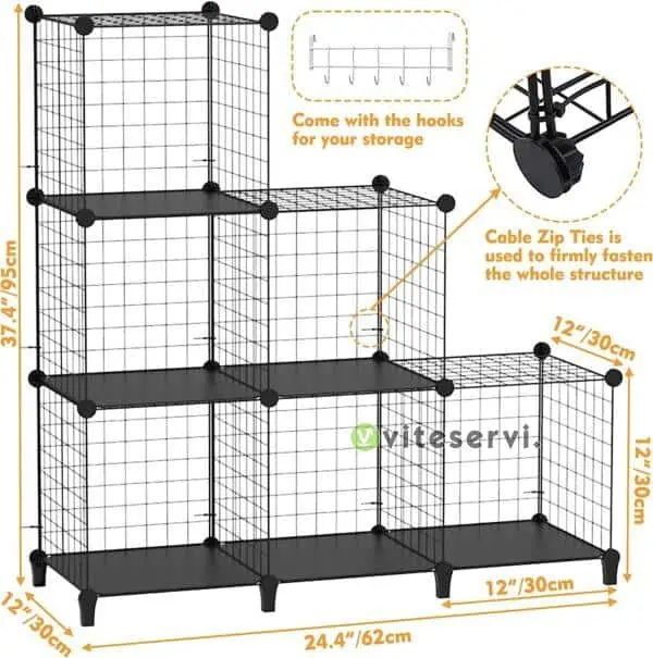 Lot de 6 étagères de rangement multifonctions en fil métallique pour armoire, placard, bibliothèque, parfait pour le bureau, le salon, la cuisine, la salle de bain