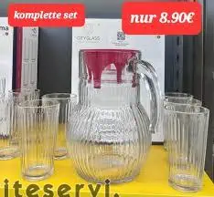 Set de 06 verres à eau avec carafe couvercle rouge