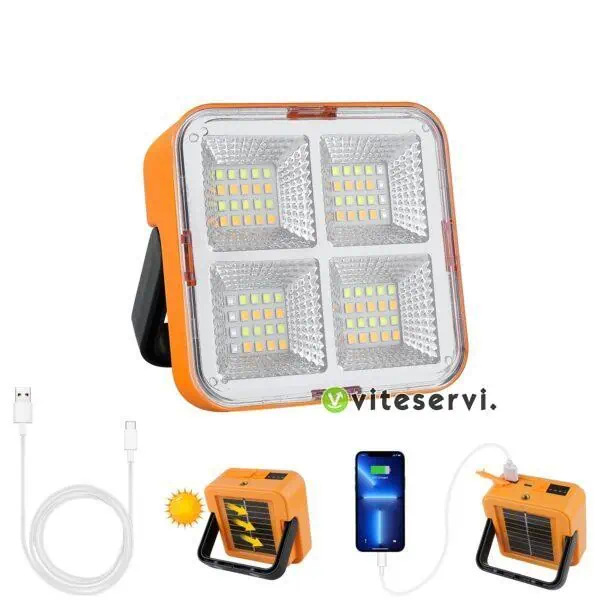 Projecteur LED Rechargeable Original 160 LEDs Lampe de Chantier Lumière de Travail Portable avec Panneau Solaire