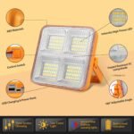 Projecteur LED Rechargeable Original 160 LEDs Lampe de Chantier Lumière de Travail Portable avec Panneau Solaire