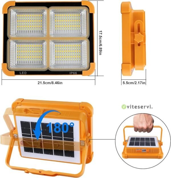 Projecteur LED Rechargeable Original 160 LEDs Lampe de Chantier Lumière de Travail Portable avec Panneau Solaire