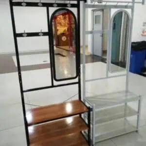 Porte manteau avec miroir, étagères de chaussures