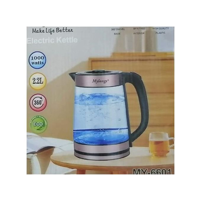 2 (1) Bouilloire électrique en verre Mylongs de 2,2 litres pour faire bouillir de l'eau et du lait - Transparente.