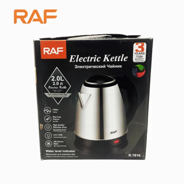 Bouilloire électrique automatique RAF 2 litres R.7816 – Acier inoxydable et sans fil – 1500 W