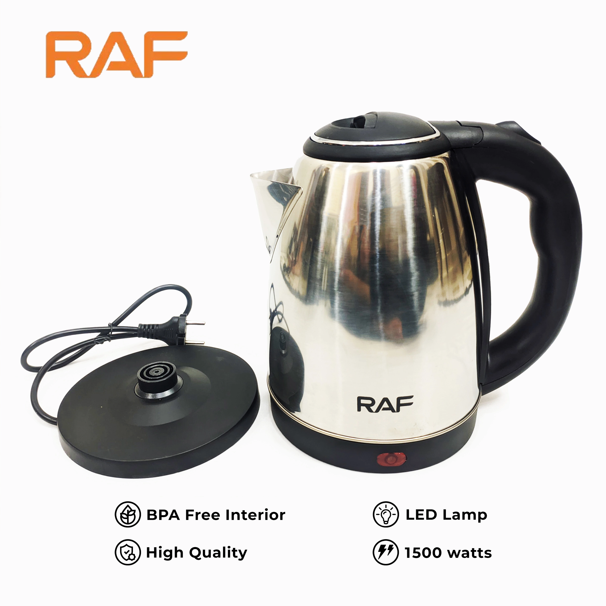 ek1 Bouilloire électrique automatique RAF 2 litres R.7816 – Acier inoxydable et sans fil – 1500 W