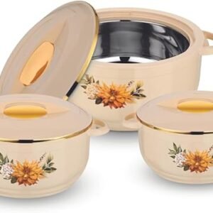 Glacière Tmvel Nova, marmite isotherme en acier inoxydable, élégant chauffe-plats, bol de service thermique, garde les aliments au chaud, au chaud et au froid pendant de longues heures, lot de 3 pièces (1,0 L, 1,6 L, 2,5 L) (beige)