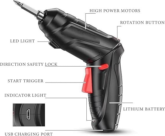 619k4MHyJzL. AC SX569 Kit de Tournevis et Perceuse électrique sans fil 47pièces et de clés sans fil rechargeable