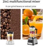 Moulinette 2 en 1 avec pot de 2,5 L sans BPA, mixeur à 4 lames tranchantes en acier inoxydable avec 9 vitesses, pour broyeur à glace et condiments, moulin, moulin à café/épices