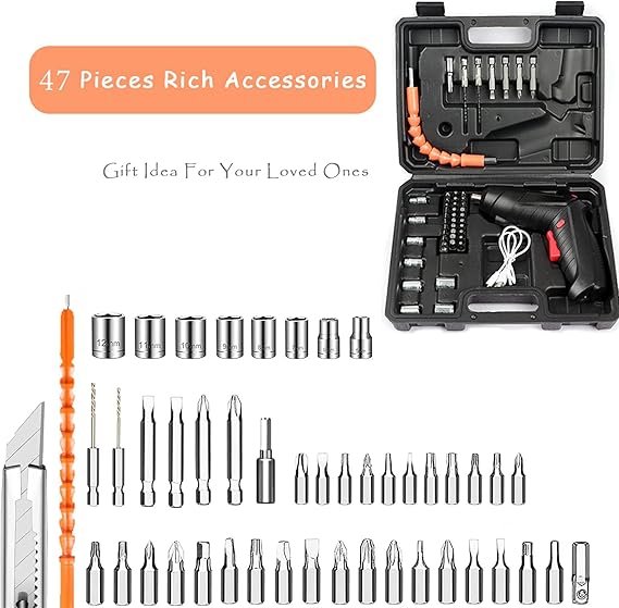 71NR4SMSzJL. AC SX569 Kit de Tournevis et Perceuse électrique sans fil 47pièces et de clés sans fil rechargeable