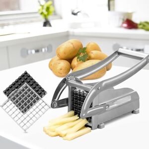 Coupe-Frites Manuel en Acier INOX avec des Lames de 12mm et 9mm,Coupe Frite Professionnel Multifonctions Coupe-frites Pomme de terre Coupe-pomme pour Couper Pommes de Terre,Fruits,Légumes26*10*12.3cm