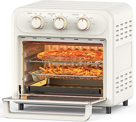 81AMnlJj9vL. AC SX522 Friteuse à air, four grille-pain à commande par bouton pour des repas faciles, sans huile et sains avec panier et plateaux antiadhésifs lavables au lave-vaisselle (blanc)