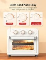 Friteuse à air, four grille-pain à commande par bouton pour des repas faciles, sans huile et sains avec panier et plateaux antiadhésifs lavables au lave-vaisselle (blanc)