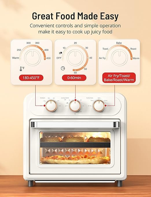 81EbkT80kcL. AC SX522 Friteuse à air, four grille-pain à commande par bouton pour des repas faciles, sans huile et sains avec panier et plateaux antiadhésifs lavables au lave-vaisselle (blanc)