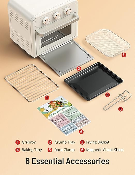91w+UXvZauL. AC SX522 Friteuse à air, four grille-pain à commande par bouton pour des repas faciles, sans huile et sains avec panier et plateaux antiadhésifs lavables au lave-vaisselle (blanc)