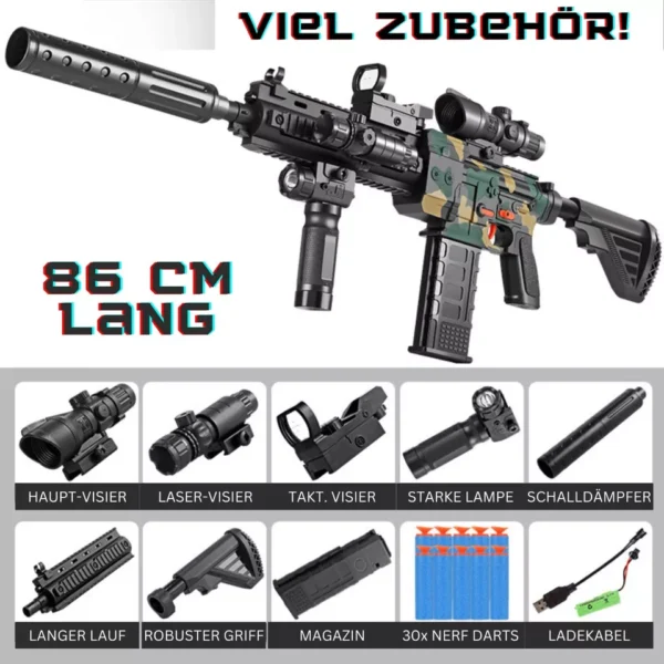 Soft Bullet Sniper Avec Viseur Blaster Automatique En Mousse 10 Balles, Pistolets Jouet HK416 DIY Pour Garçons De 6 À 13 Ans Cadeaux Pour Enfants Pour Anniversaire Halloween Noël