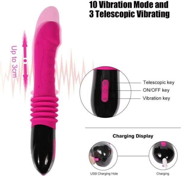 Vibromasseur point G pour femme, vibromasseur gode 3 en 1, jouet sexuel en silicone avec gland réaliste, 10 modes de vibration pour la stimulation du clitoris, du vagin, du mamelon et 3 modes télescopiques, jouets sexuels pour adultes, vibromasseur gode