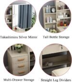 Table de Maquillage Meuble Coiffeuse avec Miroir et LED Meuble de Maquillage avec 3 Étagères de Rangement et 4Tiroirs Coiffeuse de Chambre à Coucher avec Tabouret