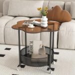 Table basse avec roulettes, table de canapé, chariot mobile à 2 niveaux avec rangement et roulettes pivotantes, pour cuisine, chambre, salle de bain, bureau, salon