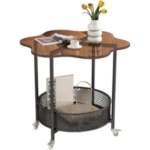 Table basse avec roulettes, table de canapé, chariot mobile à 2 niveaux avec rangement et roulettes pivotantes, pour cuisine, chambre, salle de bain, bureau, salon
