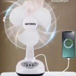 Ventilateur rechargeable neuf avec panneau solaire, port USB, lumière LED et 2 ampoules