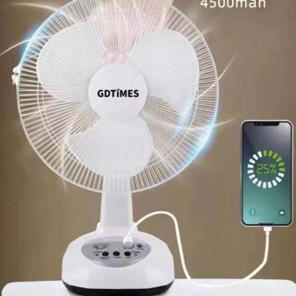 Ventilateur solaire rechargeable avec plaque pm 1 Ventilateur rechargeable neuf avec panneau solaire, port USB, lumière LED et 2 ampoules