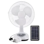 Ventilateur rechargeable neuf avec panneau solaire, port USB, lumière LED et 2 ampoules