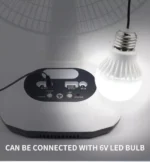 Ventilateur rechargeable neuf avec panneau solaire, port USB, lumière LED et 2 ampoules