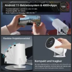 Mini projecteur, vidéoprojecteur 4K, Full HD 1080P, portable, vidéoprojecteur extérieur, Smart WiFi Bluetooth, Android 11, correction automatique du trapèze