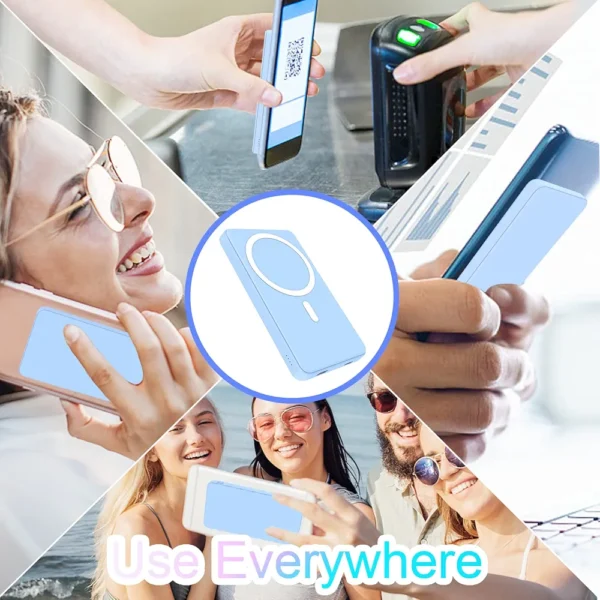 Power Bank 5000mAh, chargeur portable sans fil magnétique, Powerbank Wireless 15 W Batterie externe avec PD 22,5 W USB-C Charge rapide chargeur portable