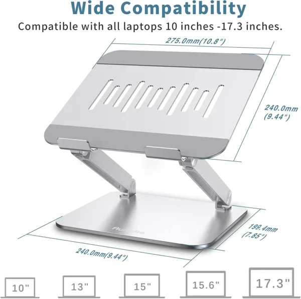 Support pour ordinateur portable, pliable, réglable avec trou pour la chaleur, support multi-angles en aluminium pour ordinateur portable (10-17,3 pouces), compatible avec MacBook, Lenovo et Chromebook.