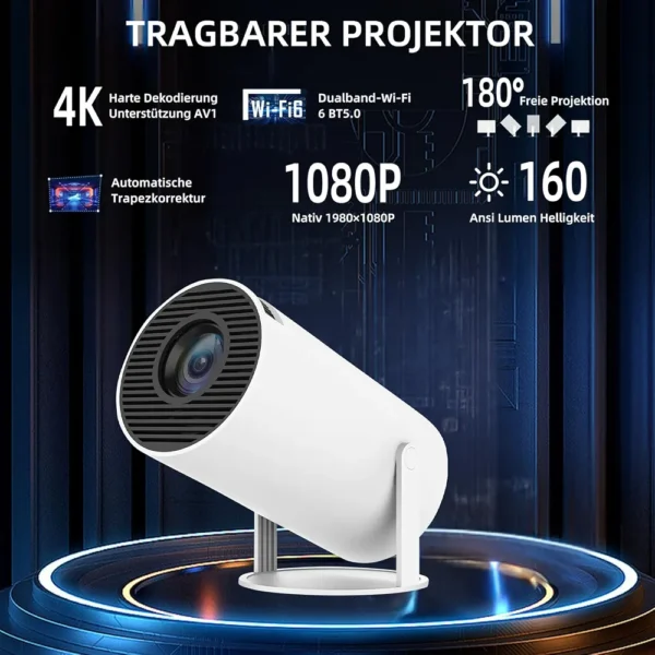 Mini projecteur, vidéoprojecteur 4K, Full HD 1080P, portable, vidéoprojecteur extérieur, Smart WiFi Bluetooth, Android 11, correction automatique du trapèze