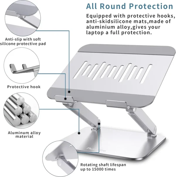 Support pour ordinateur portable, pliable, réglable avec trou pour la chaleur, support multi-angles en aluminium pour ordinateur portable (10-17,3 pouces), compatible avec MacBook, Lenovo et Chromebook.