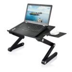 Support Bureau d'ordinateur Portable Pliable en Aluminium Ergonomique Plateau Support de Lecture Inclinable avec Coussin de Refroidissement Noir