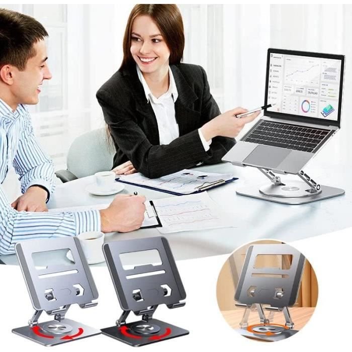 IMG 20250605 WA0033 Support pour ordinateur portable en aluminium avec base rotative à 360 ° - Réglable en hauteur - Compatible avec les ordinateurs portables de moins de 17,3