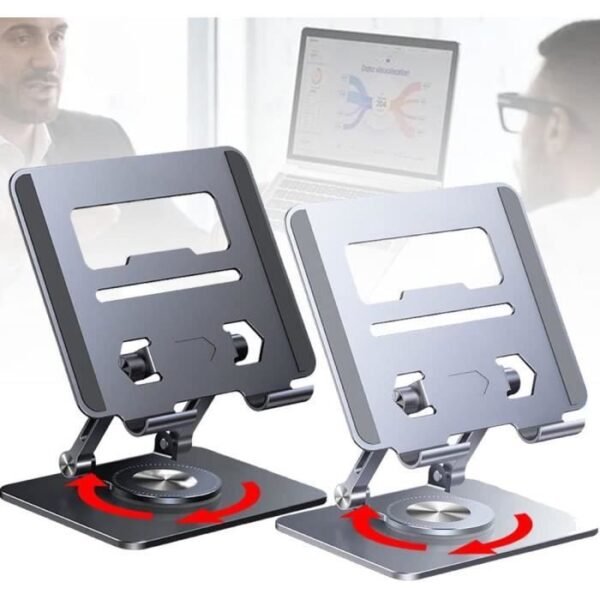 IMG 20250605 WA0035 Support pour ordinateur portable en aluminium avec base rotative à 360 ° - Réglable en hauteur - Compatible avec les ordinateurs portables de moins de 17,3
