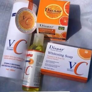 Gamme corporelle à la vitamine C lait de corps, huile,savon et crème pour un teint caramel clair brillant et sans imperfections