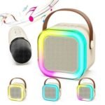 Haut-Parleur De Karaoké Portable Bluetooth avec Lumière D'ambiance RVB Et 1 Microphones, Prend en Charge 4 Changements D'effets Sonores Et TF/AUX-in/USB, pour Fête