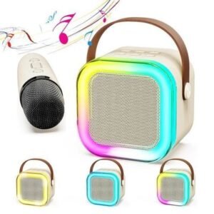 Haut-Parleur De Karaoké Portable Bluetooth avec Lumière D'ambiance RVB Et 1 Microphones, Prend en Charge 4 Changements D'effets Sonores Et TF/AUX-in/USB, pour Fête
