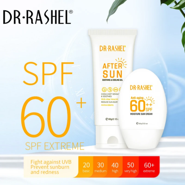 Kit Protection Solaire Anti-âge DR. RASHEL SPF 60++, Crème Solaire Visage et Corps Haute Protection, Soin Après-Soleil Réparateur, Hydratant et Anti-rides, Idéal Peaux Sensibles