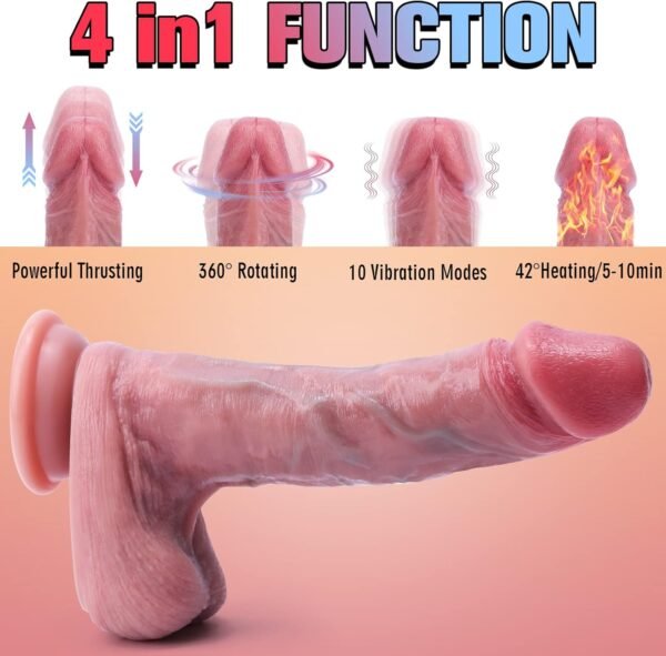 Sextoys Godemichets Gode Ventouse Réaliste Motorisé, Vibromasseur pour Femme,Va-et-Vient et Rotation/Vibrant avec Télécommande, Gode Silicone 4 Fonctions pour Stimulation G-spot, Chauffant a 42°C