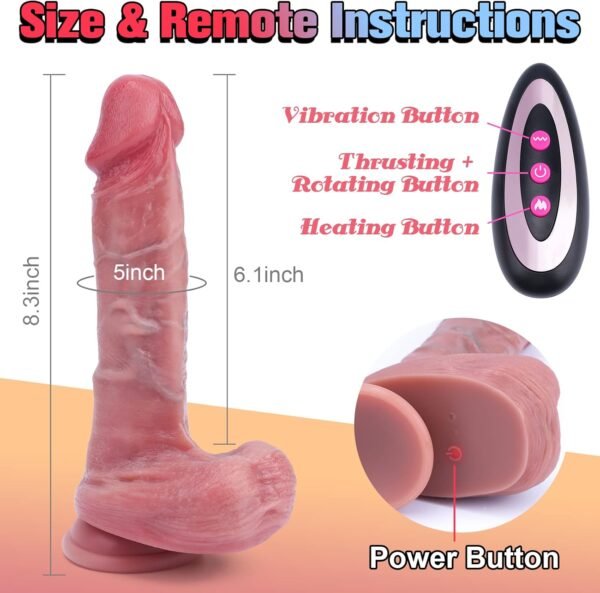 Sextoys Godemichets Gode Ventouse Réaliste Motorisé, Vibromasseur pour Femme,Va-et-Vient et Rotation/Vibrant avec Télécommande, Gode Silicone 4 Fonctions pour Stimulation G-spot, Chauffant a 42°C