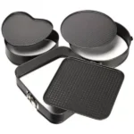 Set de 3 Moules à charnière pour Gâteau Antiadhésifs Démoulage Facile, Formes Rondes, Carrées et Cœur, Idéal Pâtisserie Maison, Cuisson Uniforme, Dimensions Variées