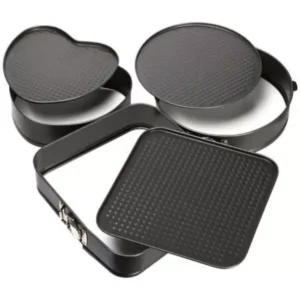 Set de 3 Moules à charnière pour Gâteau Antiadhésifs Démoulage Facile, Formes Rondes, Carrées et Cœur, Idéal Pâtisserie Maison, Cuisson Uniforme, Dimensions Variées